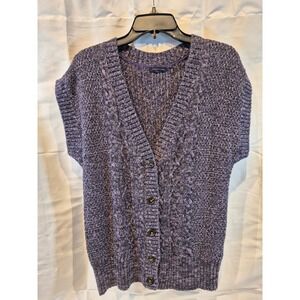 Tommy Hilfiger Women's Purple Cable Knit V Neck Short Sleeve Sweater Vest M